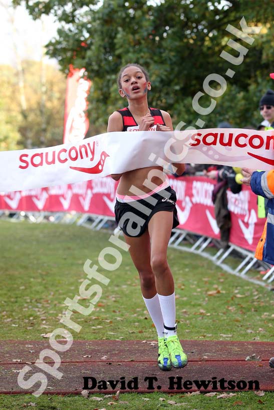 K. K. McDonald(Herne Hill Harriers) win the under-13 girls 2012 National Cross Country Relay Championships.